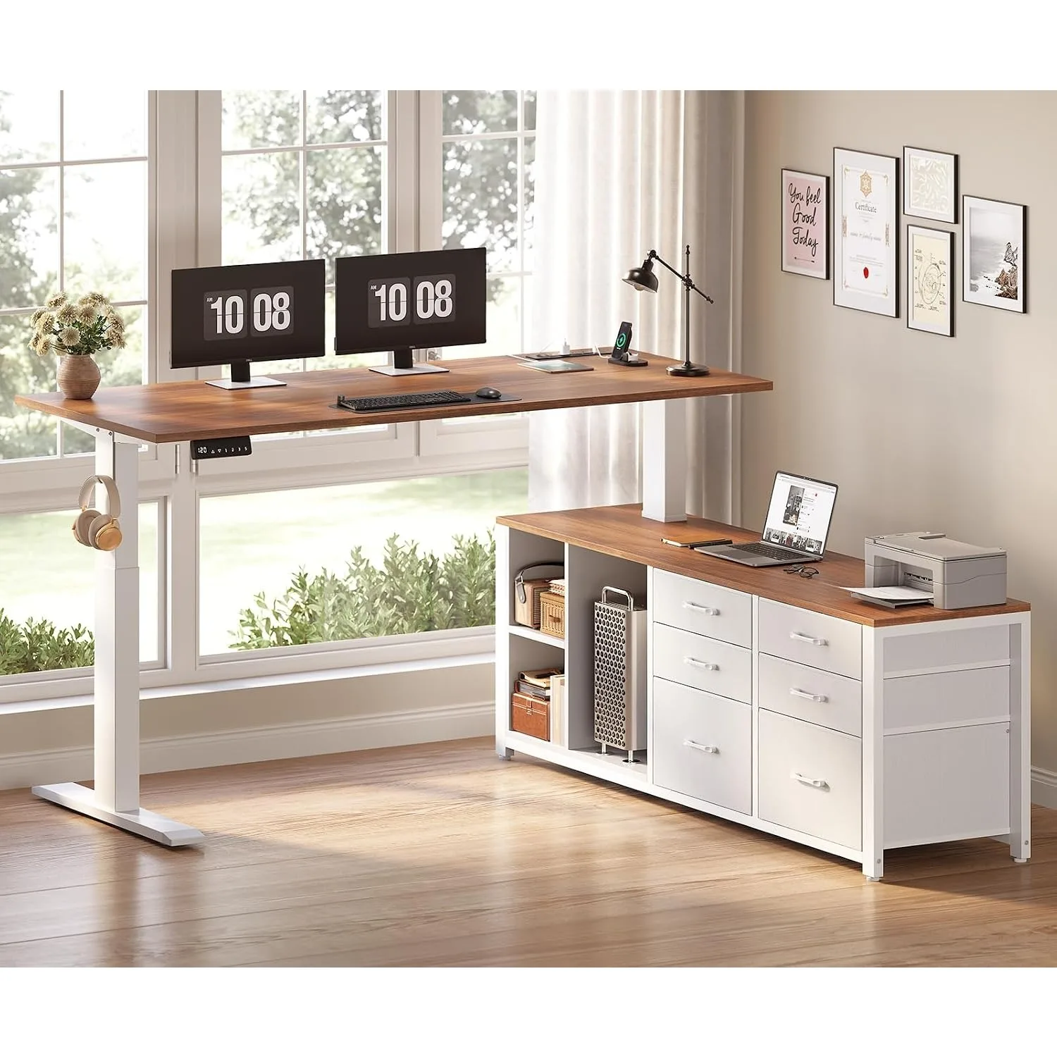L Shaped Electric Standing Desk, 55