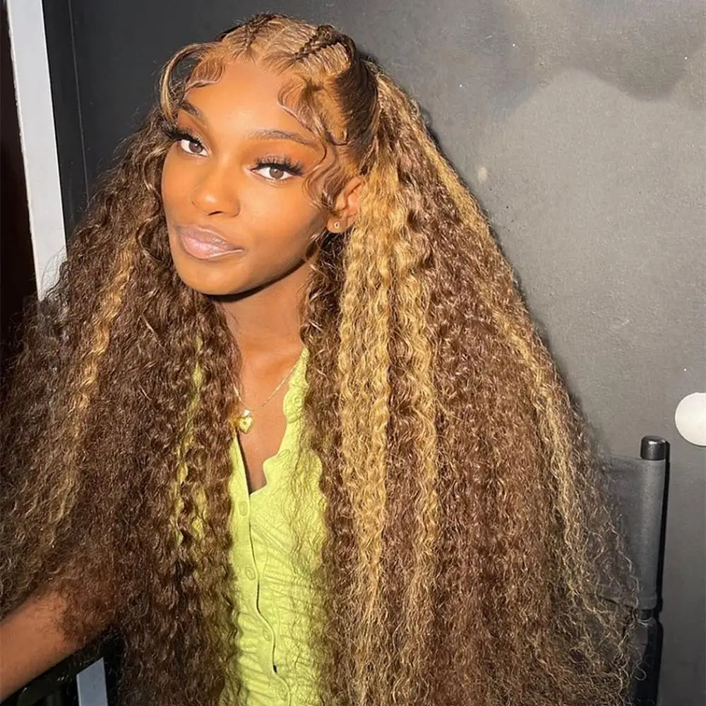 

30 Inch Curly Wave Highlight Human Hair Colored 13x4 Lace Front Wigs Deep Water Wave 13x6 HD Lace Frontal Wig Brazilian Choice