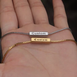 Customized Words Bar Nameplate Bracelet Stainless Steel Chain Pulseira Personalized Custom Name Bracelet Femme Gift