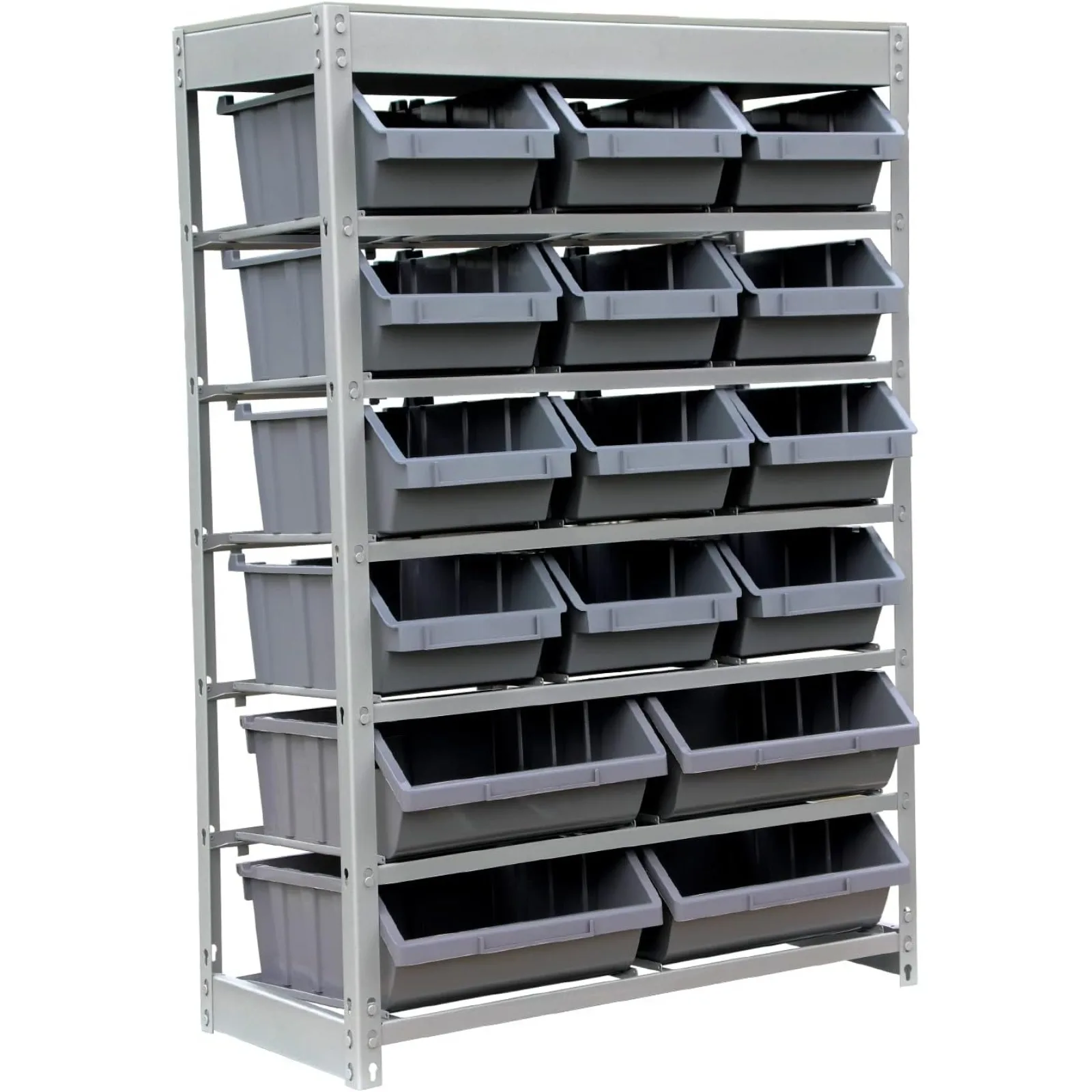 

US Bin Rack Storage System Heavy Duty Steel Rack Organizer Shelving Unit w/ 16 Plastic Bins in 6 tiers