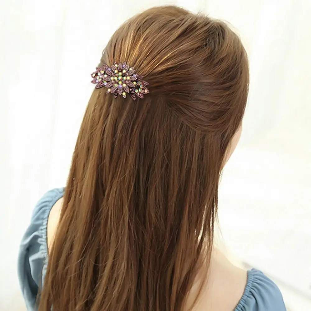 Elegant Alloy Flower Headwear Girl Gift Rhinestone Ponytail Hair Clip Large Hair Clip Women Spring Clip Korean Style Hair Clip