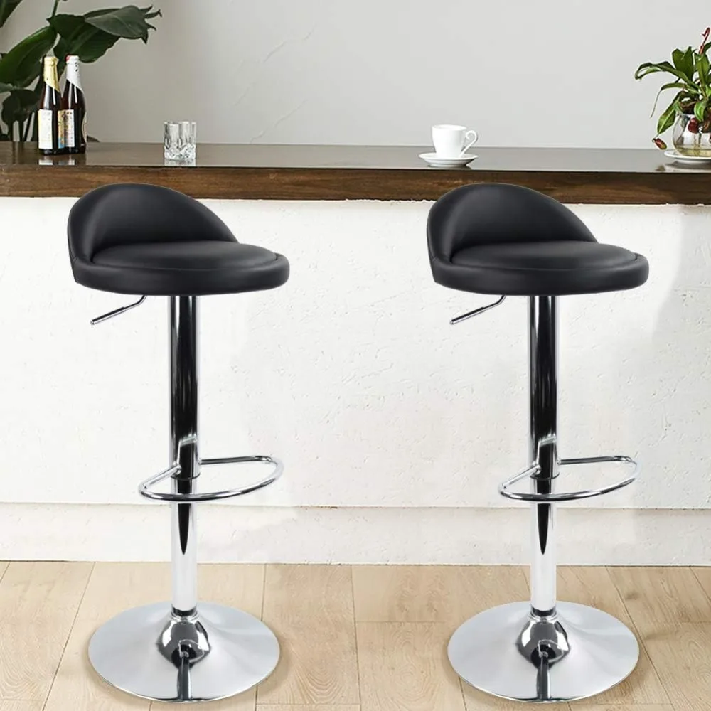 PU Leather Round Bar Stool with Back Rest Height Adjustable Swivel Pub Chair Home Kitchen Bar stools Backless Stool