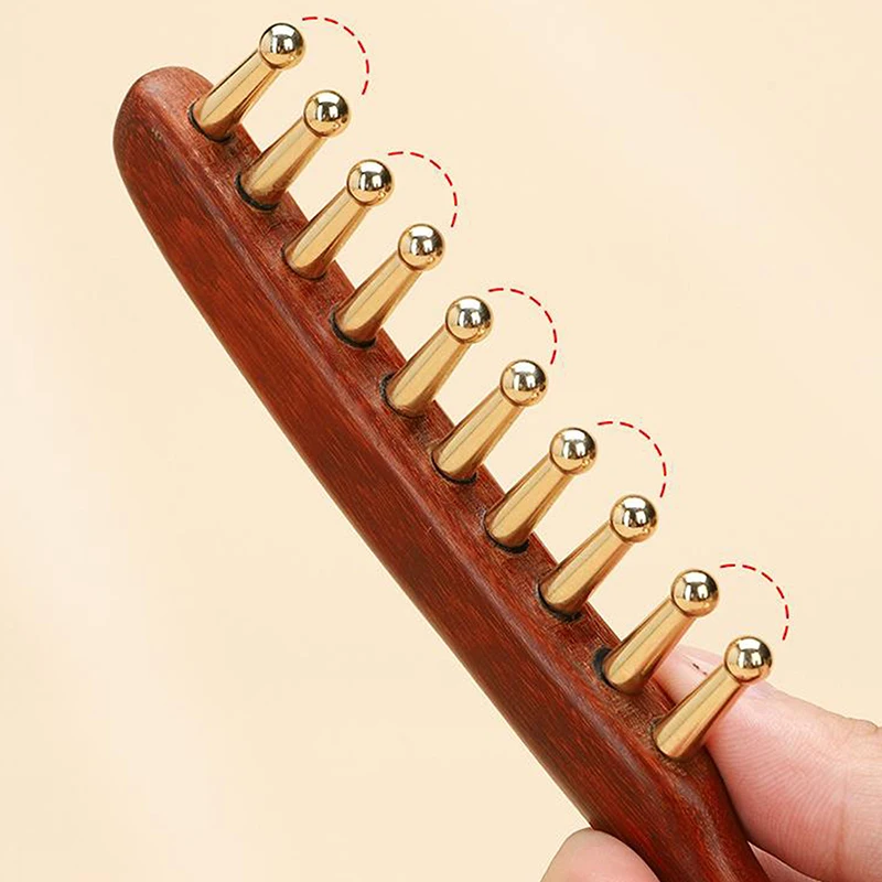 

1 шт. массажная расческа из сандалового дерева с широкими зубьями, разблокирует меридианы головы, латунная меридианная расческа для терапии кожи головы и волос