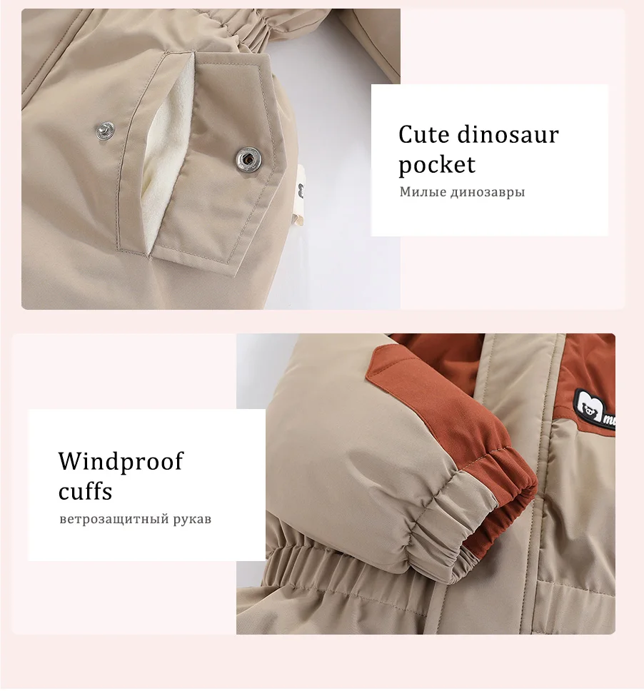 30 Grad Winter Baby Kleidung Overalls Outwear Anzüge Für Kleinkinder Baby Ski Anzug Dicken Baby Overall Wasserdicht Mit Kapuze Für mädchen – Detail 7