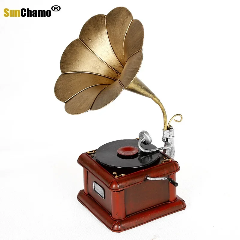 Grocery Handicrafts Metal Antique Gramophone Vintage Record Player Model Home Decoration Creative Crafts Ornaments Prop