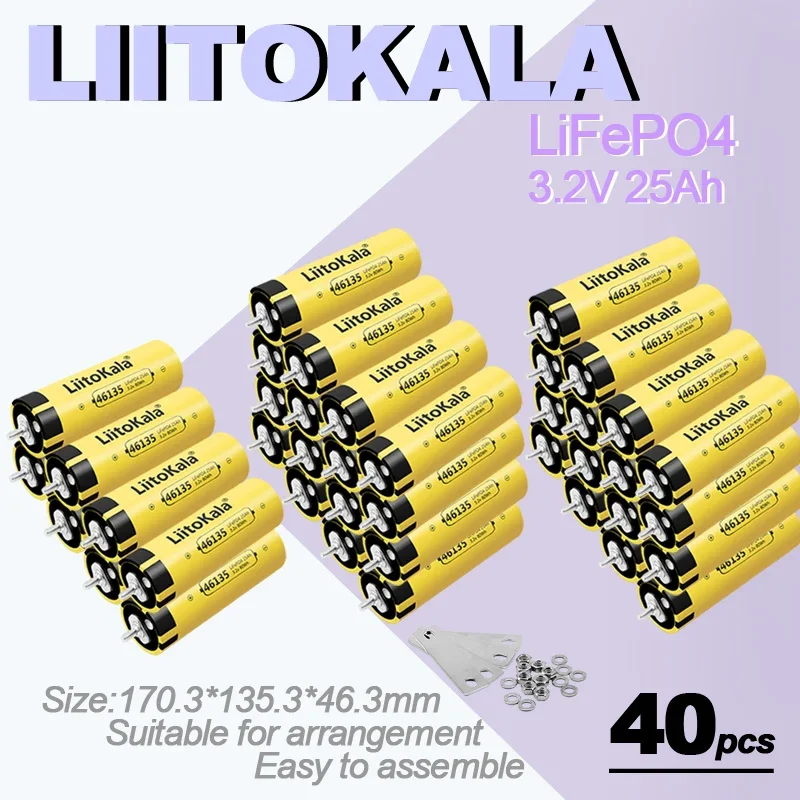 4-24PCS LiitoKala 3.2V25Ah LifePo4 Battery Lithium 3C High Drain for DIY 12V 24V Solar Inverter Electric Vehicle Coach Golf Cart
