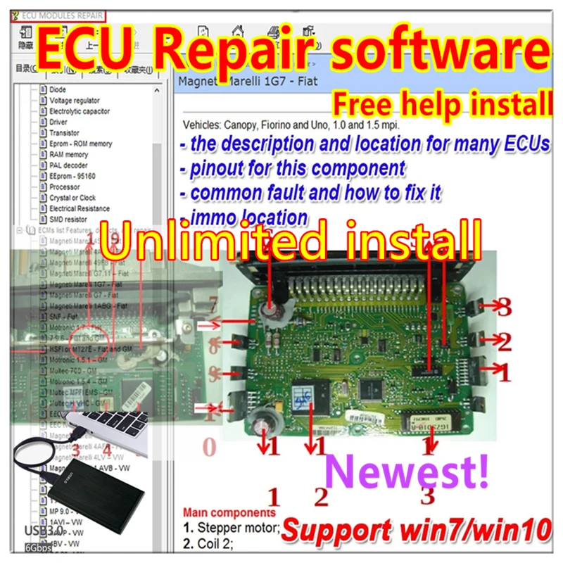 2024 ECU Repair Software ECU Modules Repair Pinout Immo Location Including Multimeters Transistor EEprom Defects Car Repair Tool