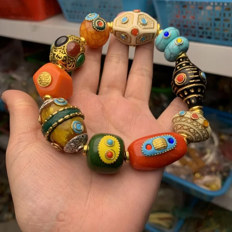 Vintage Multi-Stone Tibetan Nepalese Bracelet Handmade Ethnic Original Design Unisex Statement Wrist Jewelry