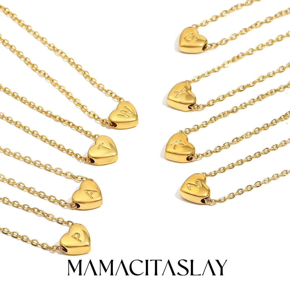 MamacitaSlay 316L Edelstahl MINI Herz Buchstaben Halskette 18K vergoldet Wasserdicht Schmuck Damen Elegante Halskette Geschenke