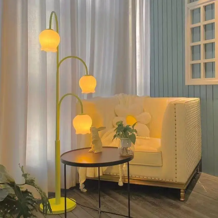 Lily of The Valley Floor Lamp Green, Elegant Flower Floor Lamp for Living Room, Tall Plant Lamp with Fabric Shade, Home Decor Li