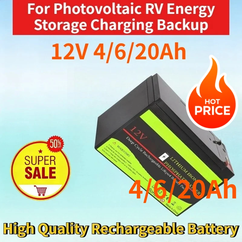 

Newest 12V 4/6/20Ah LiFePO4 Battery for Photovoltaic RV Energy Storage Charging Backup High Quality Rechargeable Battery