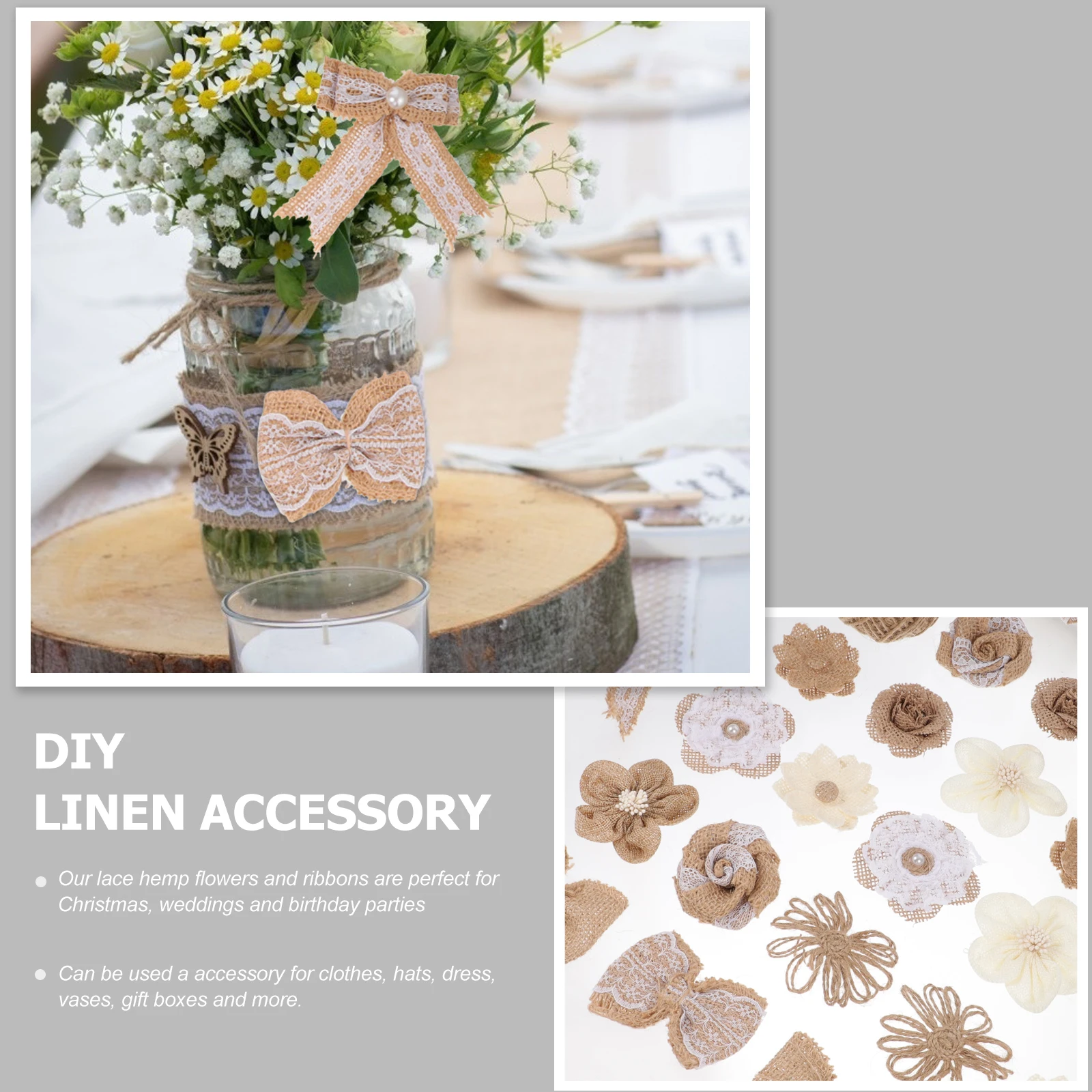 

30 шт., льняные аксессуары для одежды, сделай сам, цветочный декор, банты, украшение для свадебной вечеринки, рождественское натуральное настенное художественное ремесло
