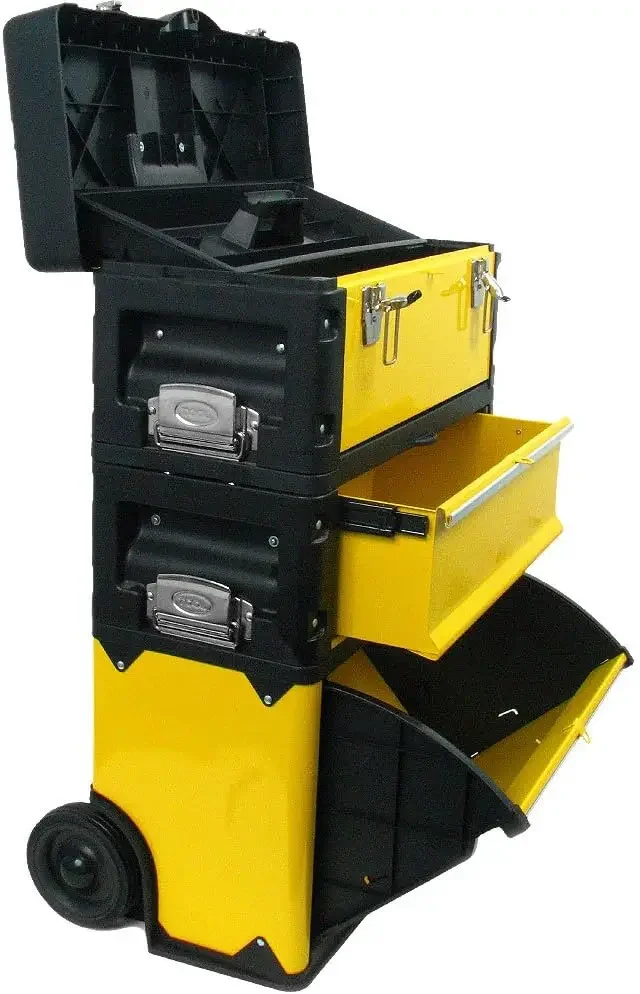 Tool Box with Wheels ? Stackable 3-in-1 Tool Chest Foldable Comfort Handle an