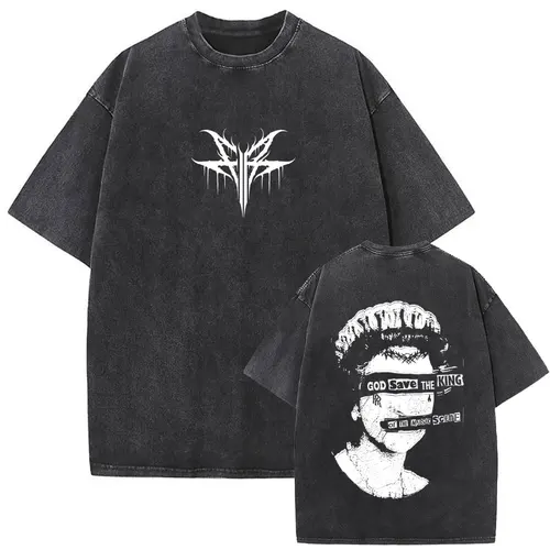 Imagen 2 del producto Camiseta con estampado de esqueleto inverso de banda de Rock Vintage lavada para hombre y mujer, camisetas Retro góticas Punk, camiseta de algodón de gran tamaño