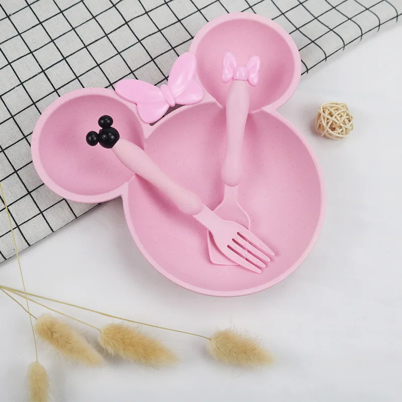 

Wheat Straw Cartoon Tableware Set for Baby Children's Dishes Kids Dinner Plates Baby Feeding Plate Training Bowl Spoon Fork 3Pcs