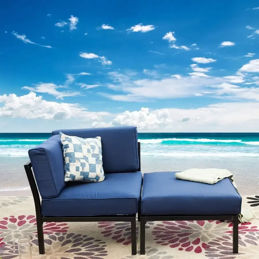 2-Piece Outdoor Patio Sectional Sofa Set with Loveseat, Couch, and Ottoman in Metal Steel