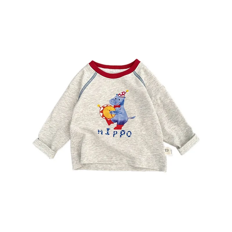 2025, neues Frühlings-Herbst-Baumwoll-Langarm-T-Shirt für Kinder – Cartoon-Tier-Druck, weiches, atmungsaktives, vielseitiges Oberteil für Jungen!