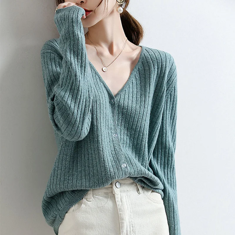 

Женские кардиганы, однотонные свитера с v-образным вырезом, минималистичные офисные женские свитера, однобортный элегантный дизайн, ретро S-3XL, трикотажная верхняя одежда Ulzzang, новинка