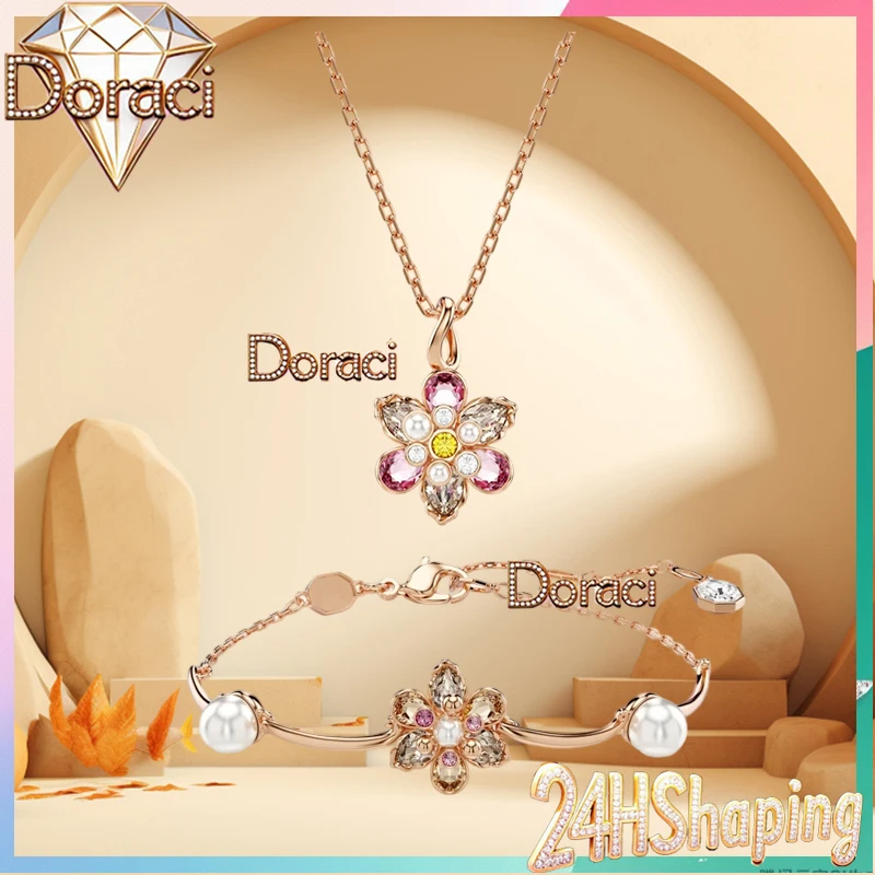 

2025 New Style Jewelry Set,Bionic Flower Design Pink Gemstones and Pearls Suitable for Summer Colorful Necklaces,Studs,Bracelets