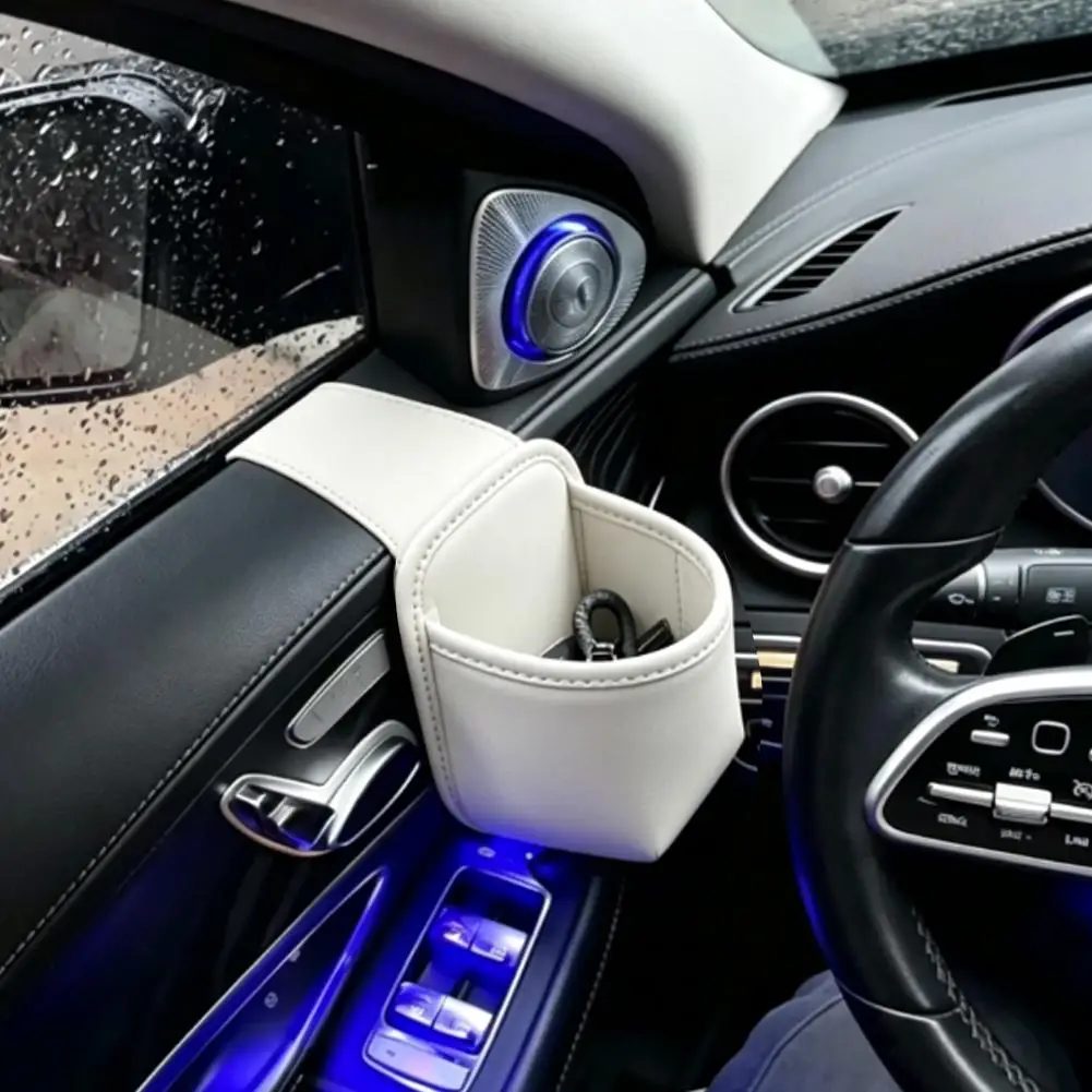 Multi-purpose Car Storage Box For Drinks Phone High Quality Leather Car Door Side Storage Bag Water Cup Holder Car Beverage Rack