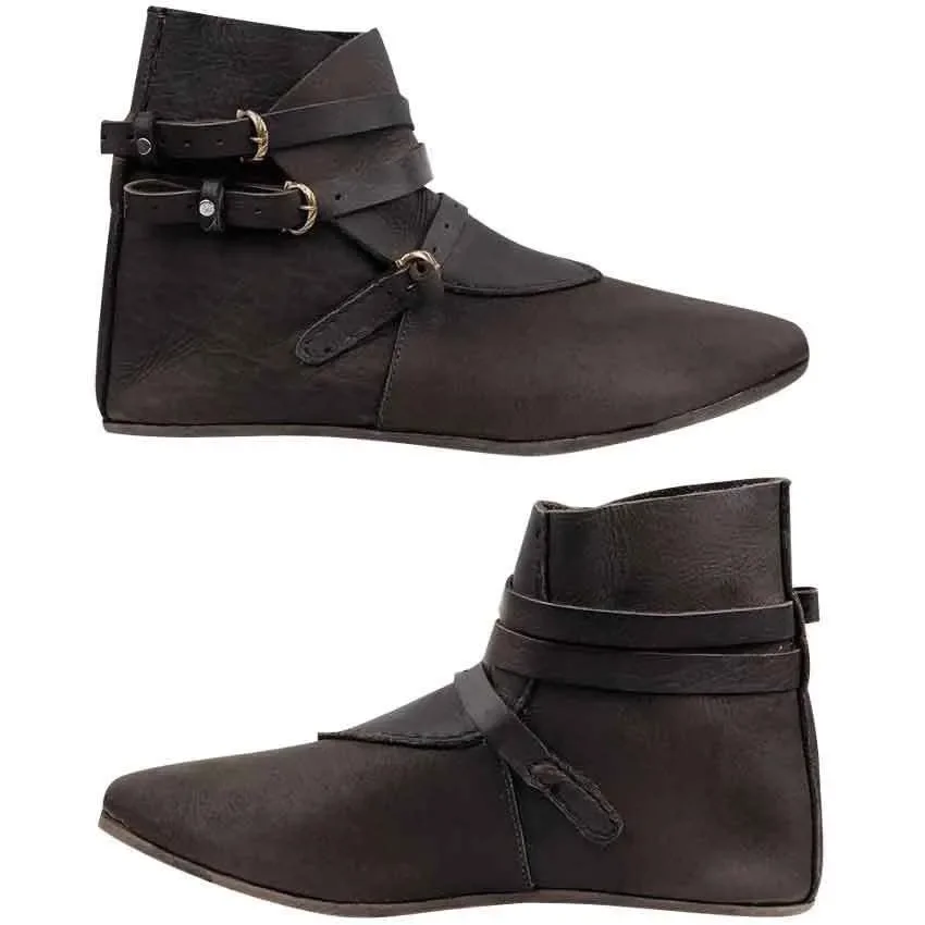 Pirate Boots Halloween Costume Medieval Retro Punk Men Knight Prince PU Leather Shoes Women Gothic Vintage Bandage Short Ankle