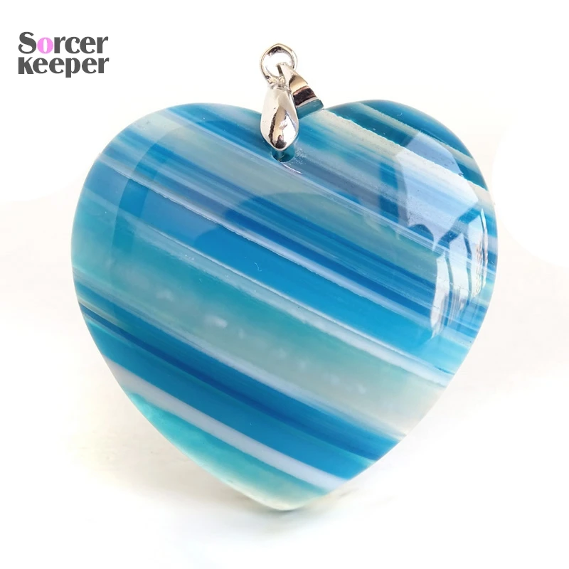 Smooth Blue Dragon Vein Agate Pendant Necklace Bracelet Geometric Craft Heart Natural Stone Jewelry Making Accessories BP882