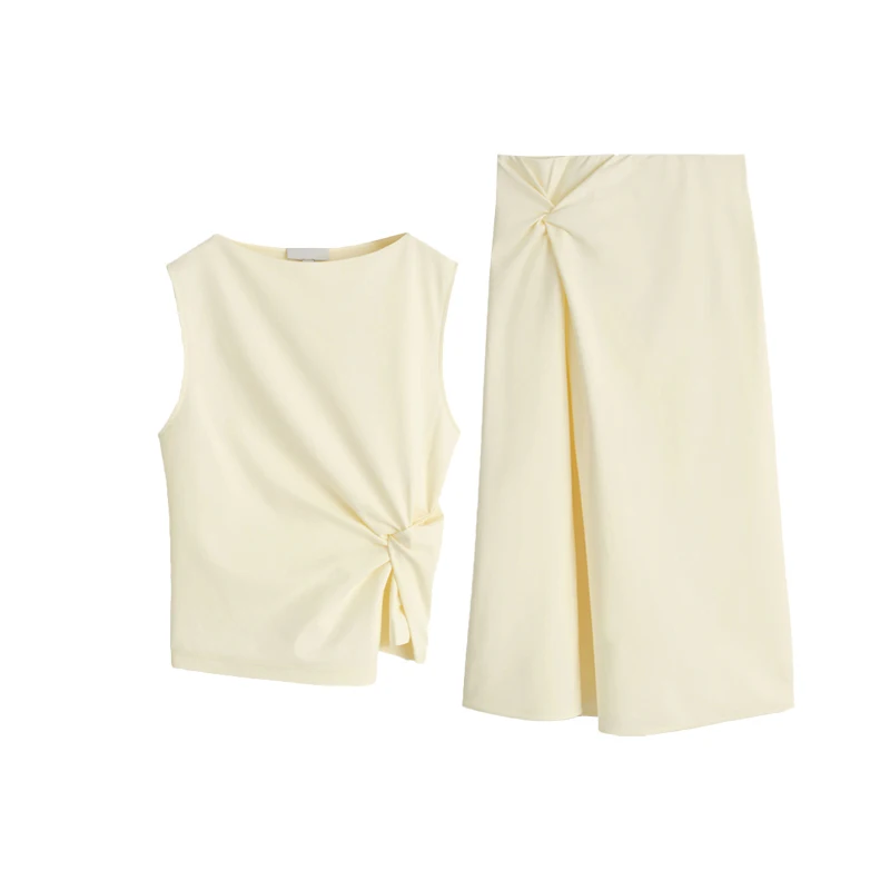 

Z 2025 Summer Faion Women's Vest And Skirt Set round Ne ort Sve Boat Ne f-length Polyester Fiber Ensemble