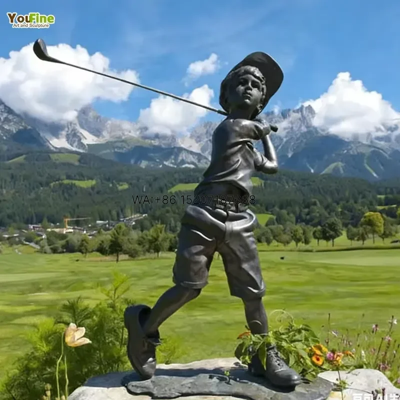 Wmwmnu for YouFine Bronze Golfer Statue Life Size Boy Sculpture Outdoor Garden Decoration for Club Park Landscape