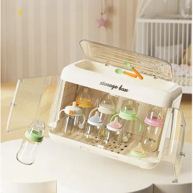 Child-Friendly Baby Supplies Storage Box Tableware Organizer Food Auxiliary Tool Cabinet with Bowl And Dish Drain Rack