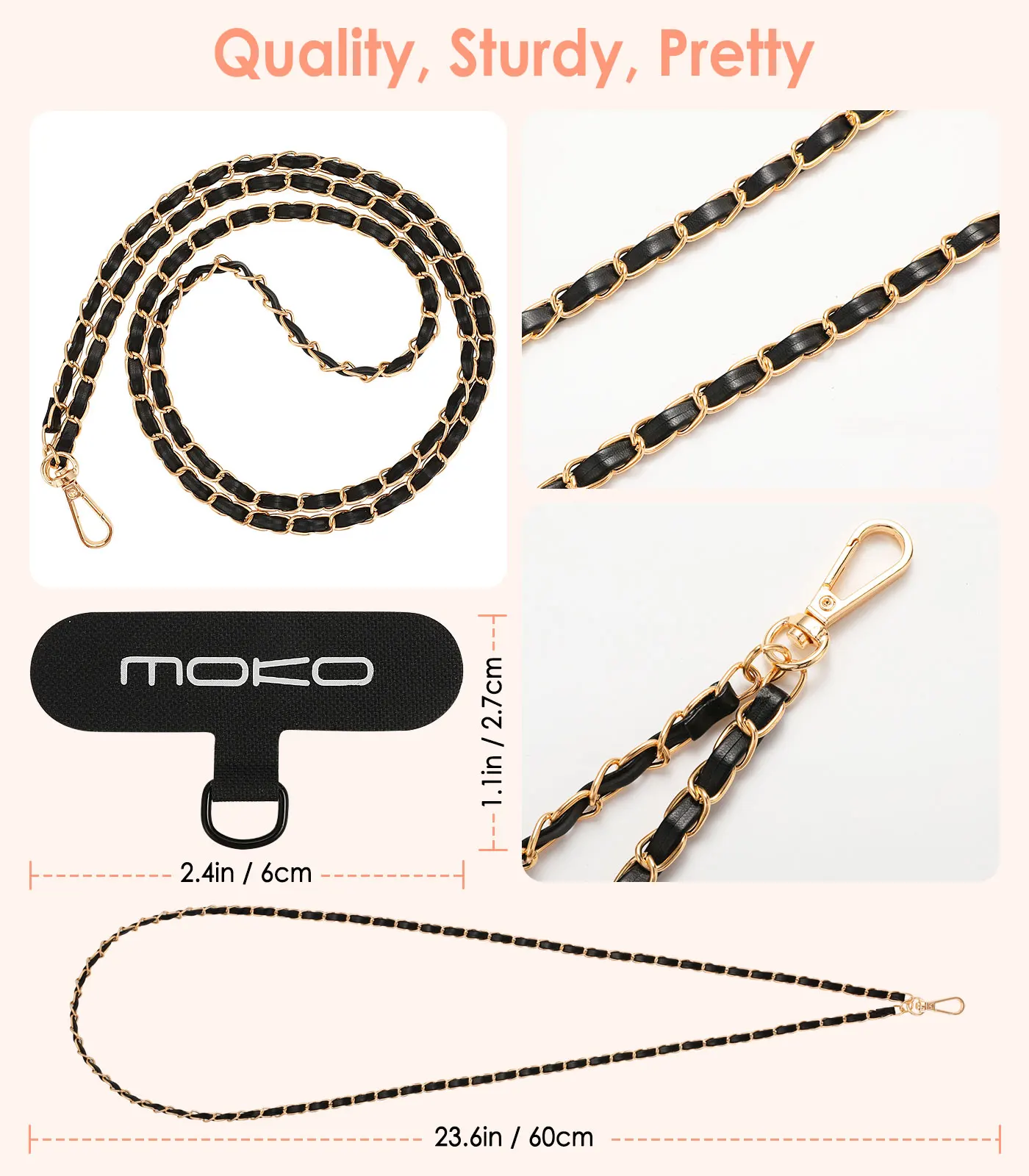 MoKo Universal Phone Lanyard,Metal Cell Phone Chain Crossbody Strap Anti-Theft Detachable Women Cellphone Lanyards Around Neck