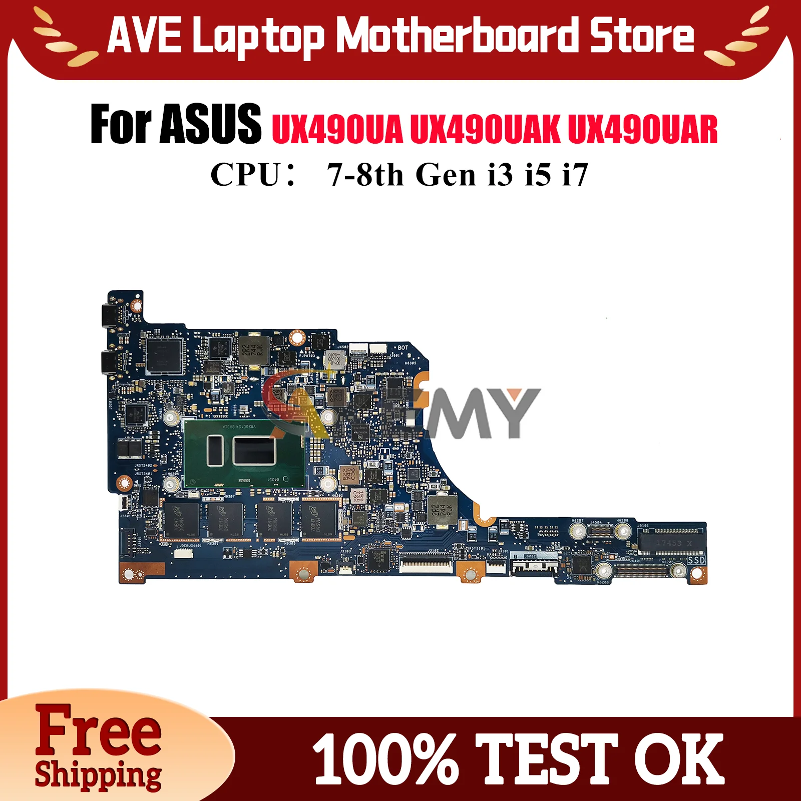 

UX490UA Laptop Motherboard For ASUS ZenBook UX490UAR UX490U UX490UAK UX490UA Notebook Mainboard With i3 i5 i7 CPU 100% tests OK