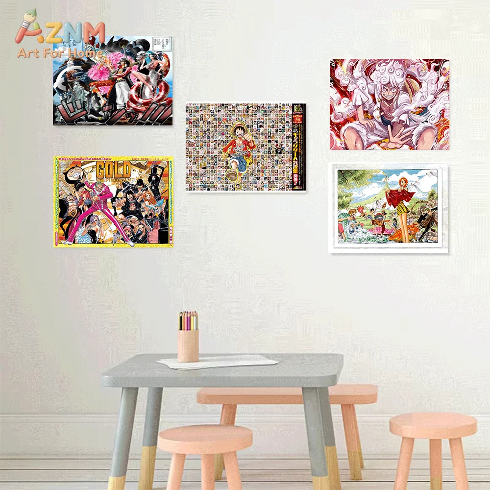 AZNM Unframed Canvas Print One Piece Luffy Shichibukai Crew Film Gold Nika Anime Wall Art Manga Poster Home Decor