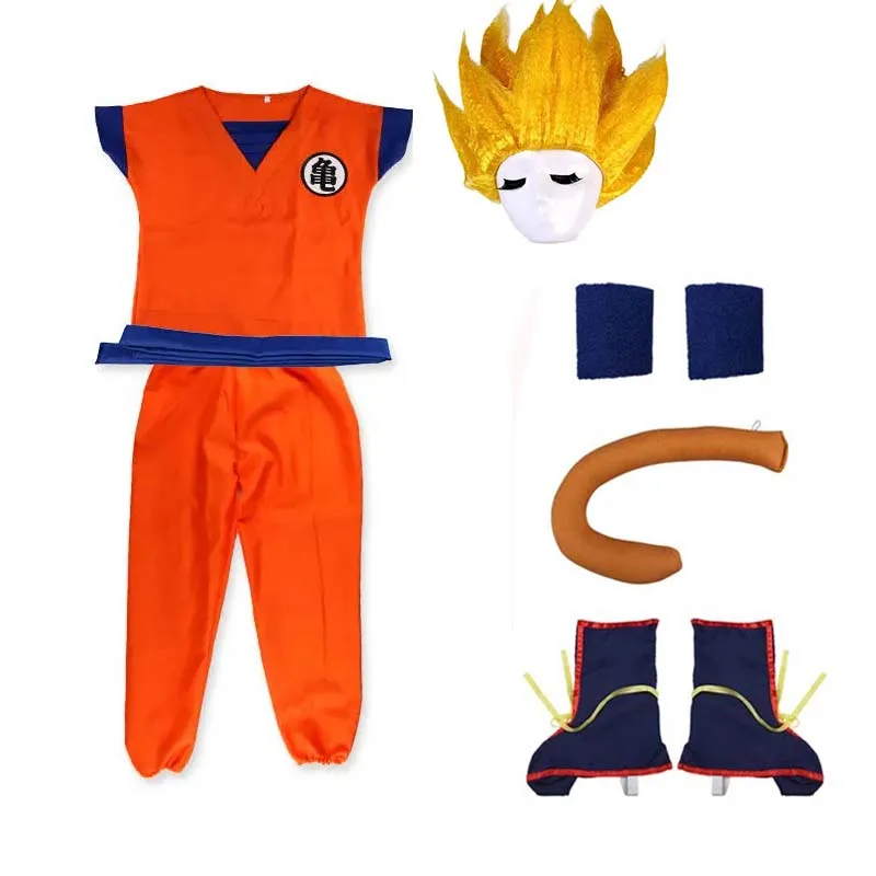 Costume de Cosplay de Son Goku pour Enfant, Uniforme de Héros, Perruque de Carnaval, Nouvelle Collection