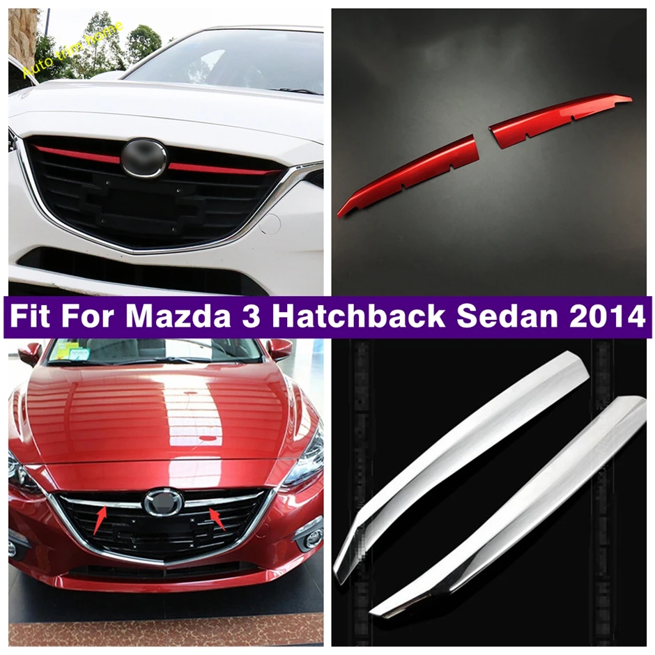 

Front Center Bumper Grille Grill Mesh Decor Strip Panel Cover Trim For Mazda 3 Hatchback Sedan 2014 - 2016 Red Car Accessories