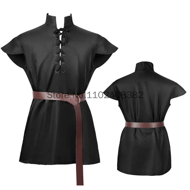 Men Pirate Viking Tops Renaissance Sleeveless Lace Up Tunic Medieval Cosplay Costume