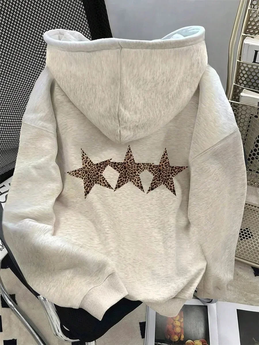 

Fashion - Inspired Pure Cotton Hoodie Showcasing Three Leopard - Print Stars - A Stylish Pick for Casual Fashion Lovers