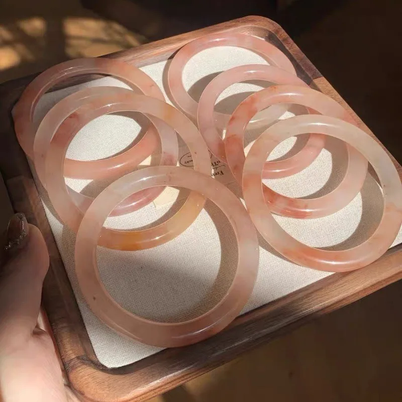 

Популярный золотой Шелковый нефритовый браслет оптом, розовый круглый браслет с цветком персика, женский браслет