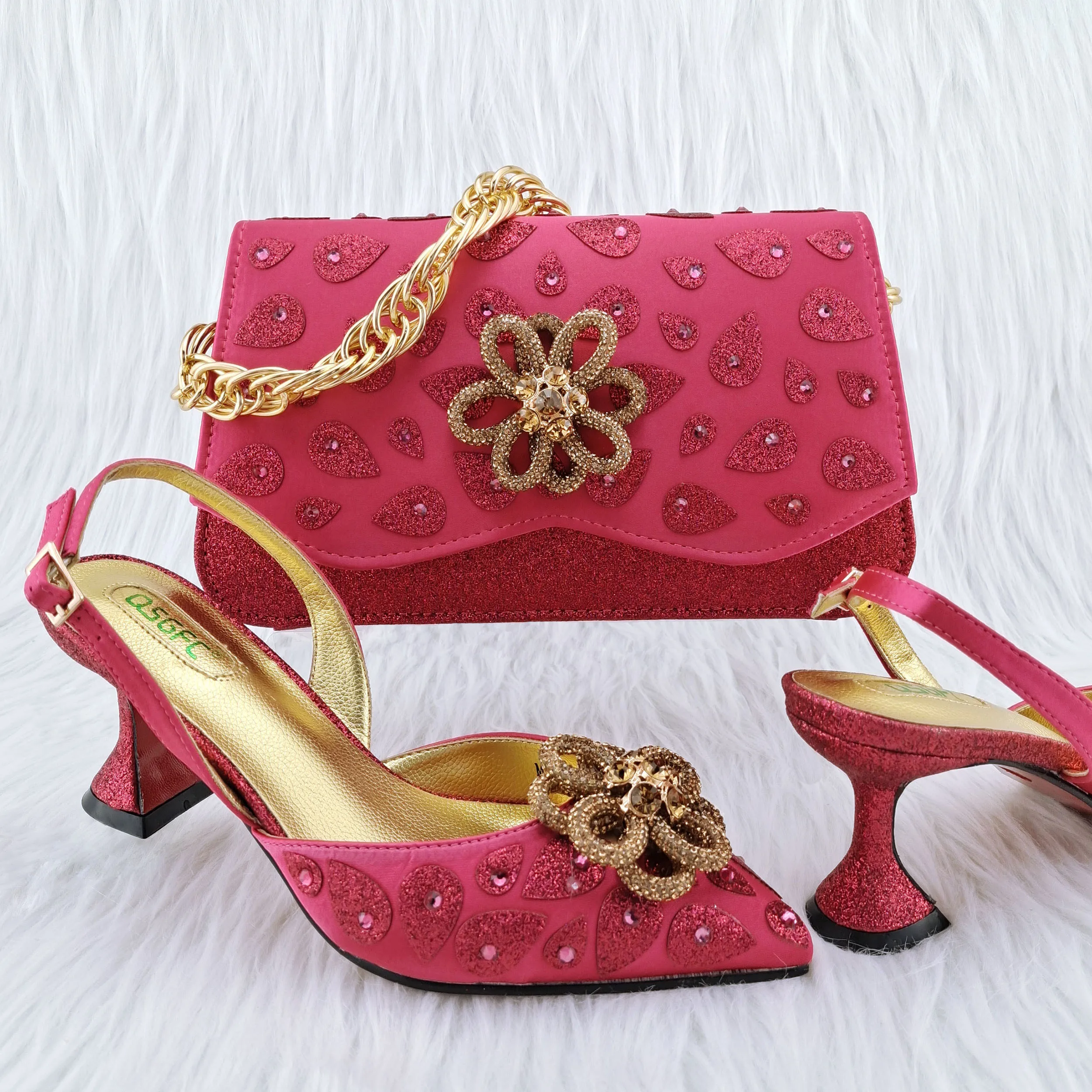 

Doershow African fashion Italian Shoes And Bag Sets For Evening Party With Stones fuchsia Italian Handbags Match Bags! HDA1-2