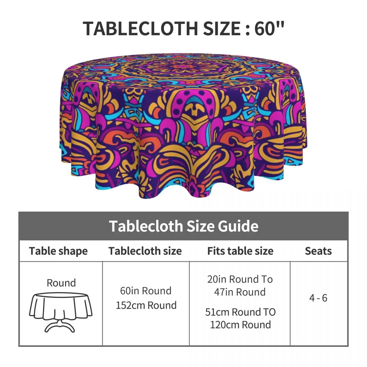 Vintage Ethnic Tablecloth Colorful Tribal Print Protection Round Table Cover Kawaii Printed Table Cloth For Events Dining Tables