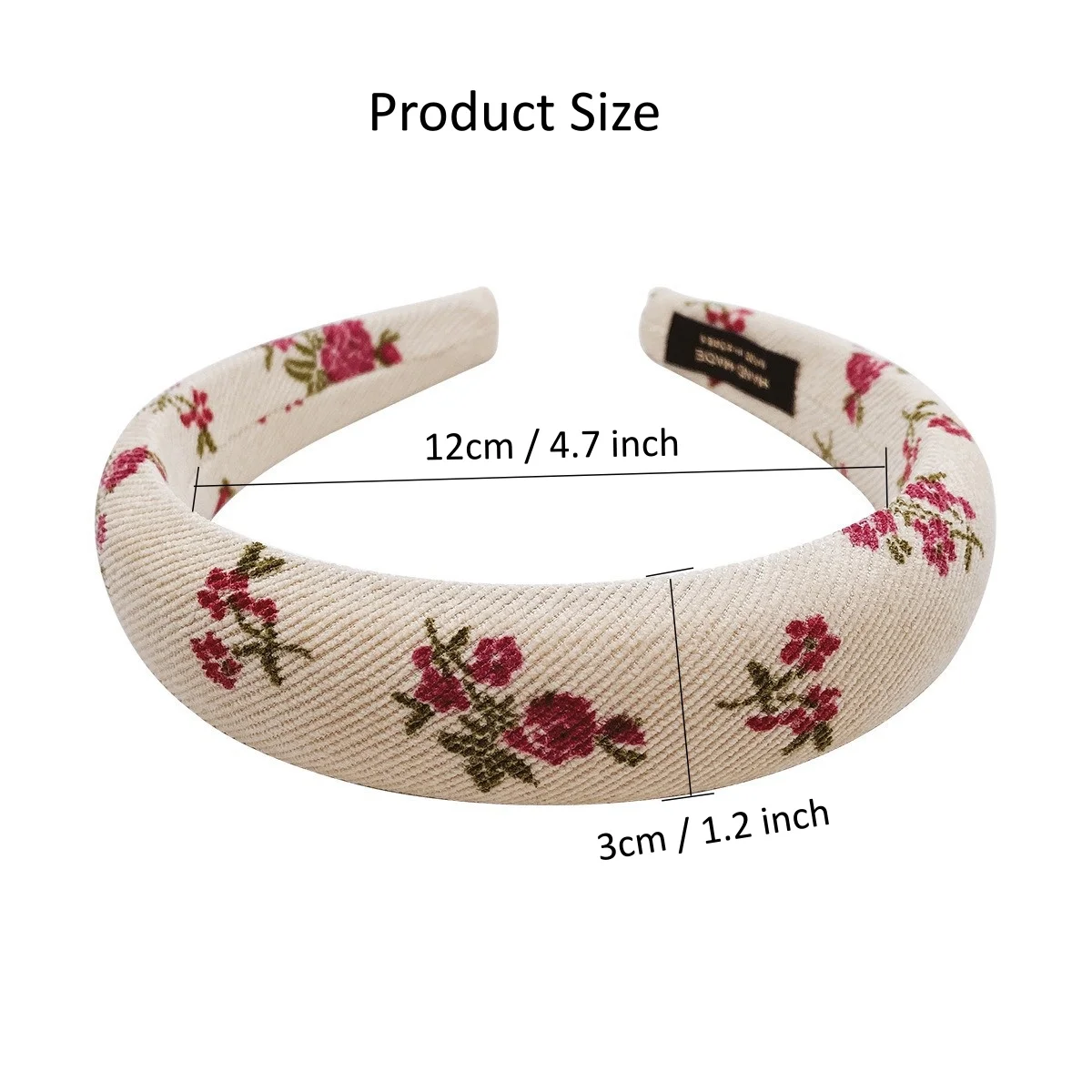 French Style Rose Floral Headbands For Women Corduroy Cotton Padded Hairbands Retro Hair Hoop Non-slip Literary Girl Accessories