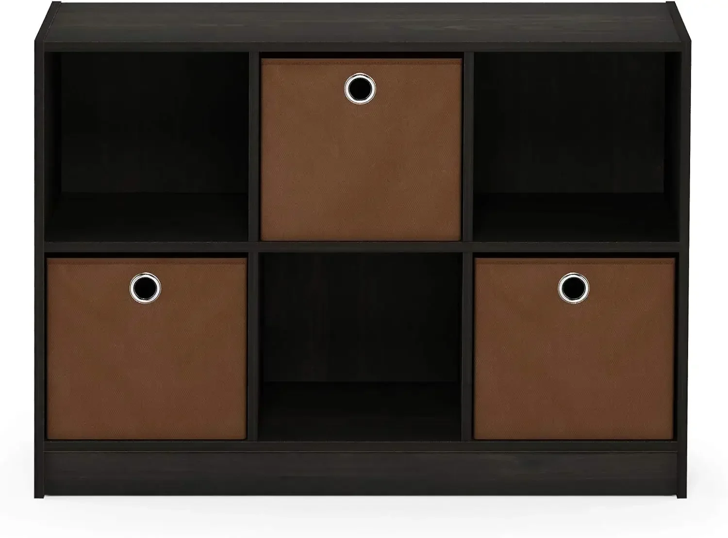 Furinno Basic 3x2 Cube Storage Bookcase Organizer with Bins, Espresso/Brown