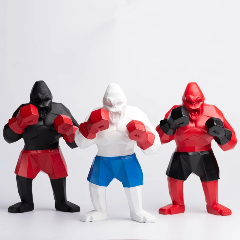 Boxing Gorilla Sculpture - Geometric Modern Art Statue for Living Room Decor & Birthday Gift