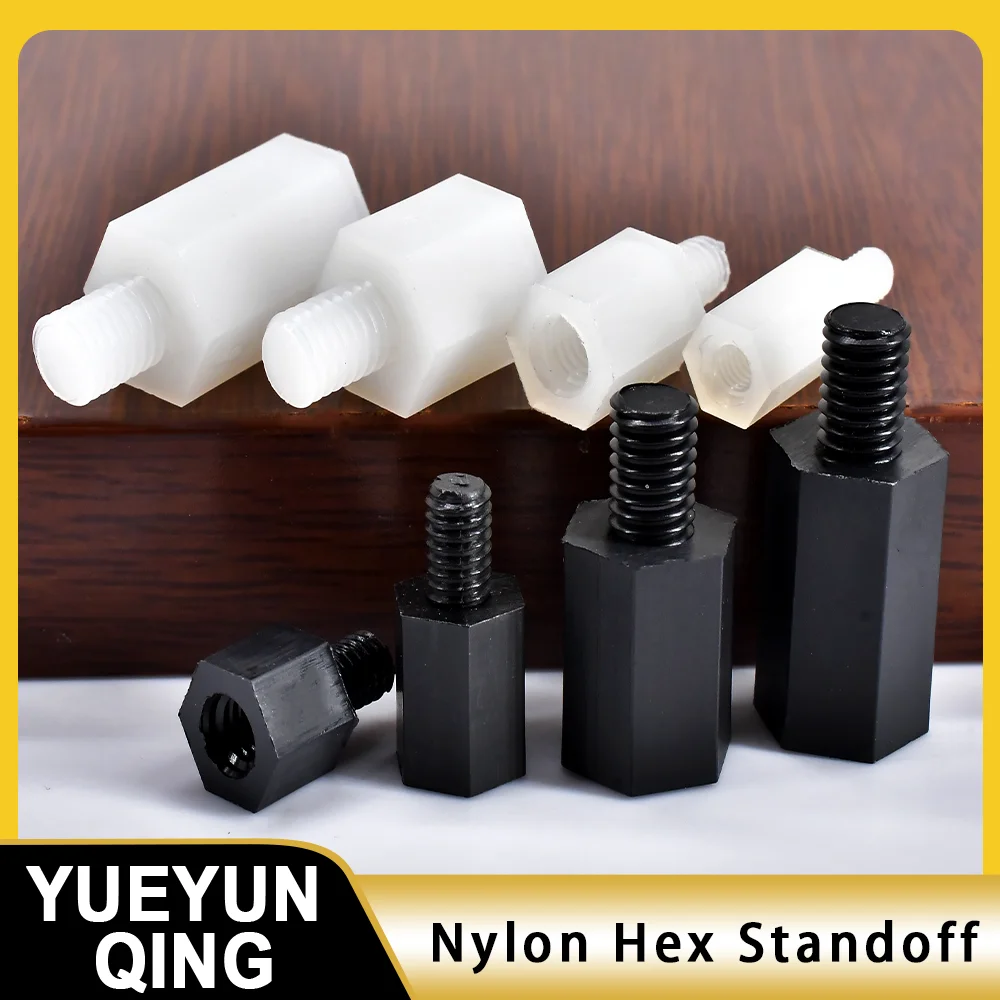 

8-40pcs Black/White Nylon Standoffs M2 M2.5 M3 M4 M5 M6 Hex Nylon Standoff Spacer Column Flat Head Nylon Plastic Spacing Screws