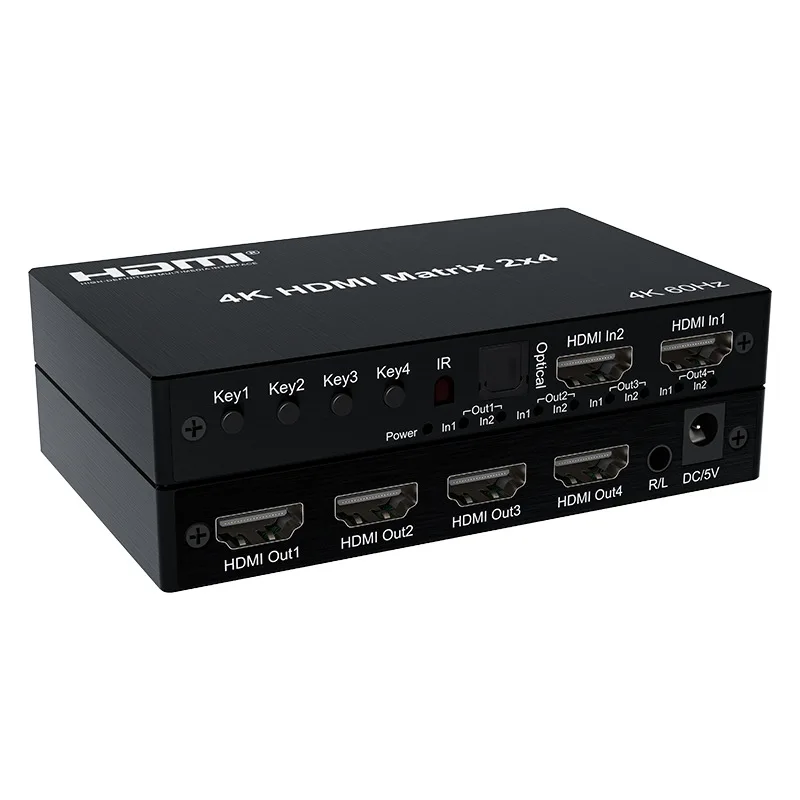 4K 60Hz HDMI Matrix 4x2 with Audio Extractor Video Distributor HDMI Switch Splitter for Camera Laptop PC To TV Projector