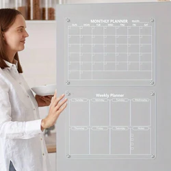 Transparent Acrylic Writing Board Refrigerator Calendar Reusable Notes Magnetic Dry Erase Bulletin Board Easily Record Schedule