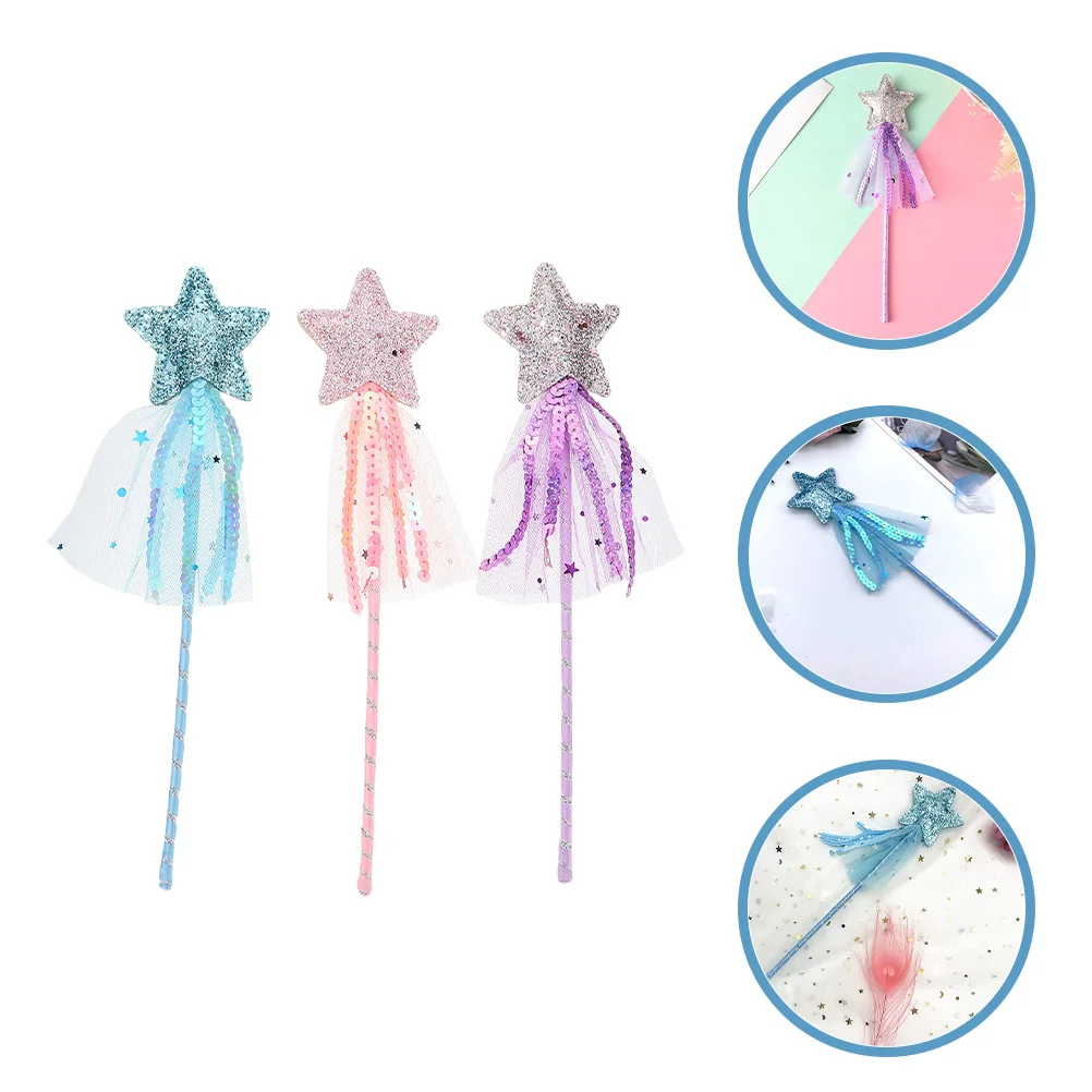 3pcs Props Fairy Star Tassel Design Girls Cosplay Party Favors Stage Performance Photo Prop Kids Play Accessories