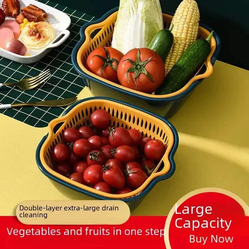 Multifunctional Plastic Kitchen Sink Strainer Basket Set Double Layer Fruit Vegetable Basket Six Piece Set Drain