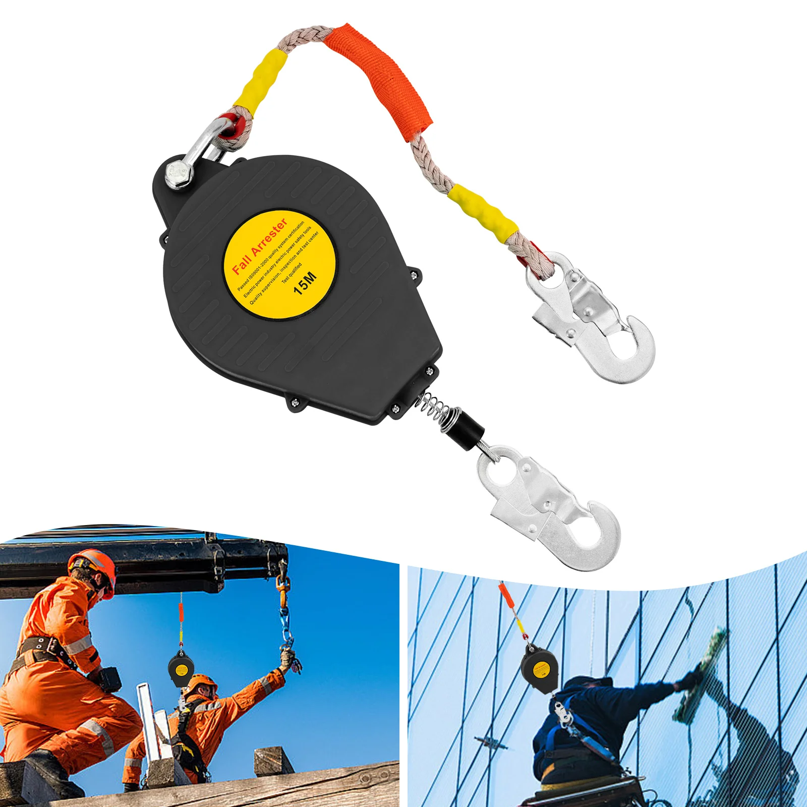 

Self Retracting Lifeline, 49.21ft 330lbs Retractable Lanyard Fall Protection, W/ Steel Wire Rope&Alloy Steel Self Locking Hook