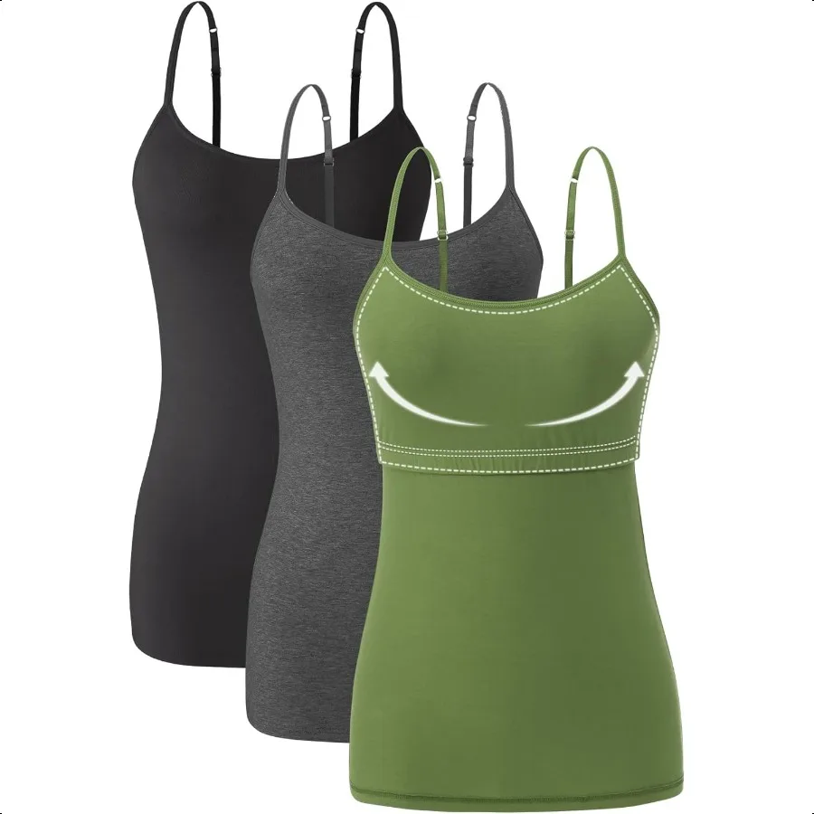

Orrpally Women Cotton Camisole Shelf Bra Cami Tank Tops Adjustable Spaghetti Strap Tank Top 3Pack