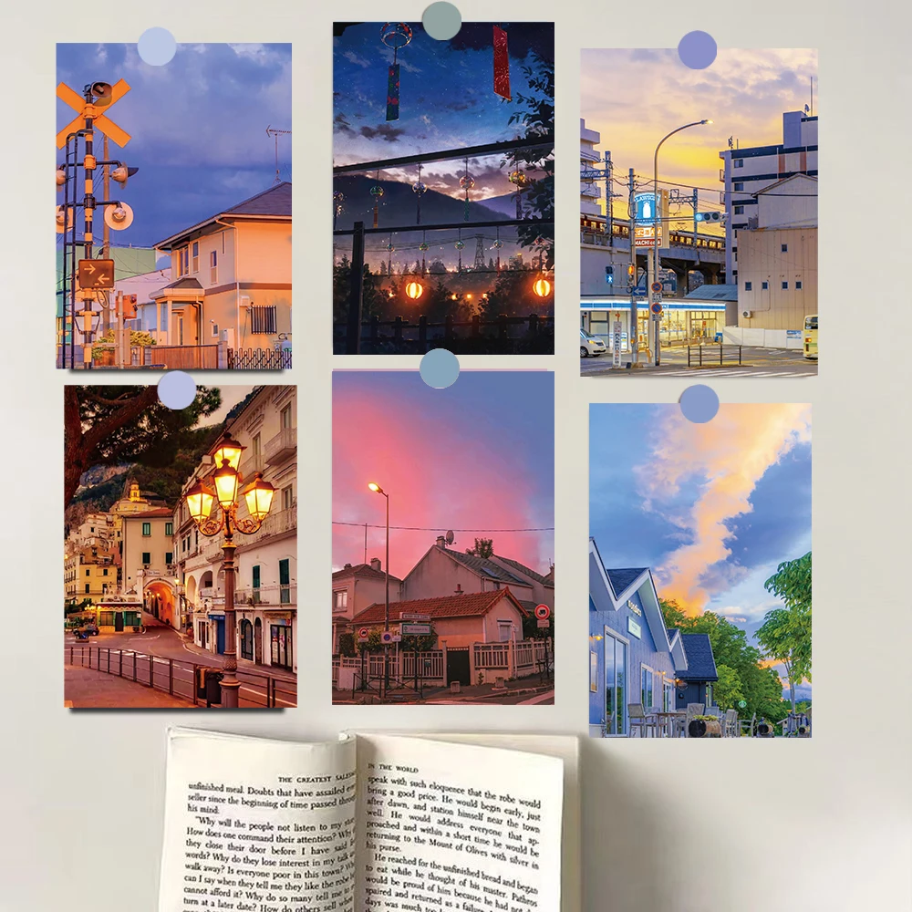 15PCS Cute Street View Print Card Sticker Posters Laptop Luggage Fridge Phone Aesthetic Car Gift Motorcycle Skateboard Sticker
